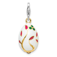 Sterling Silver 3-D Enameled Gold-plated White Egg W/Lobster Claw Clasp Clasp Charm Charms
