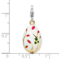 Sterling Silver 3-D Enameled Gold-plated White Egg W/Lobster Claw Clasp Clasp Charm Charms