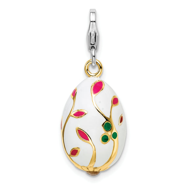 Sterling Silver 3-D Enameled Gold-plated White Egg W/Lobster Claw Clasp Clasp Charm Charms