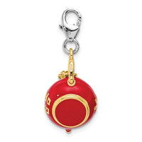 Sterling Silver Gold-Plated Red Enameled Tea Pot w/Lobster Clasp Charm