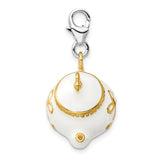 Sterling Silver Gold-plated WhiteEnameled Tea Pot W/Lobster Claw Clasp Clasp Charm Charms