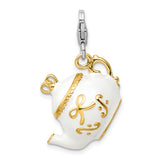 Sterling Silver Gold-plated WhiteEnameled Tea Pot W/Lobster Claw Clasp Clasp Charm Charms