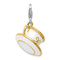 Amore LaVita Sterling Silver Gld-PLTD White Enam Cup/Saucer with Lobster Charm