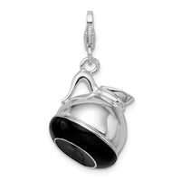 Sterling Silver 3-D Enameled Coffee Pot W/Lobster Claw Clasp Clasp Charm Charms