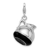Sterling Silver 3-D Enameled Coffee Pot W/Lobster Claw Clasp Clasp Charm Charms