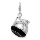 Sterling Silver 3-D Enameled Coffee Pot W/Lobster Claw Clasp Clasp Charm Charms