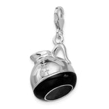 Sterling Silver 3-D Enameled Coffee Pot W/Lobster Claw Clasp Clasp Charm Charms
