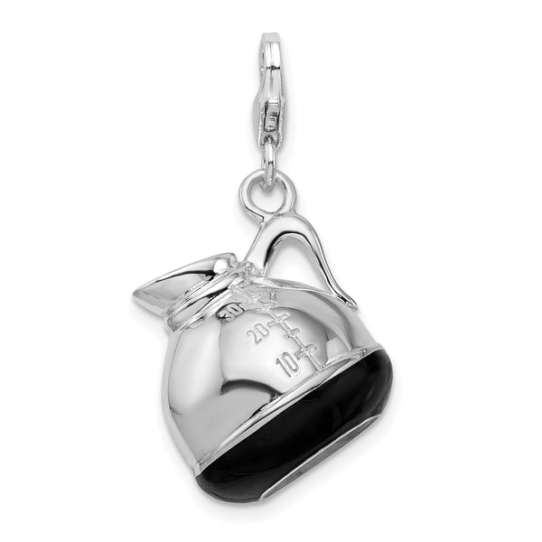 Sterling Silver 3-D Enameled Coffee Pot W/Lobster Claw Clasp Clasp Charm Charms