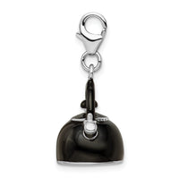 Sterling Silver 3-D Enameled Black Tea Kettle W/Lobster Claw Clasp Clasp Charm Charms