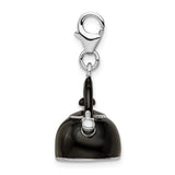 Sterling Silver 3-D Enameled Black Tea Kettle W/Lobster Claw Clasp Clasp Charm Charms