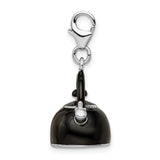 Sterling Silver 3-D Enameled Black Tea Kettle W/Lobster Claw Clasp Clasp Charm Charms