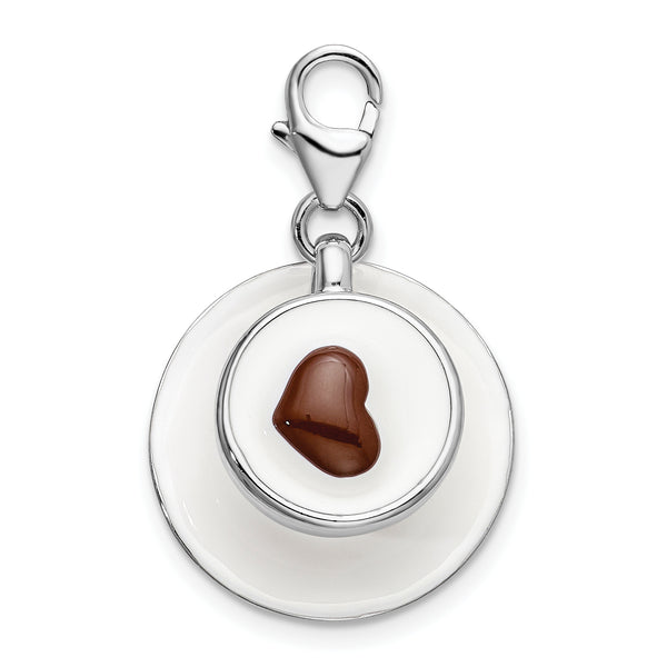 Sterling Silver 3-D Enameled Cappuccino W/Lobster Claw Clasp Clasp Charm Charms