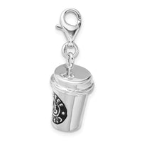 Sterling Silver 3-D Enameled To Go Coffee Cup with Lobster Clasp Charm