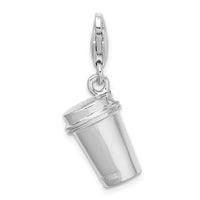 Sterling Silver 3-D Enameled To Go Coffee Cup with Lobster Clasp Charm