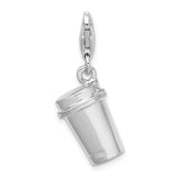 Sterling Silver 3-D Enameled To Go Coffee Cup with Lobster Clasp Charm