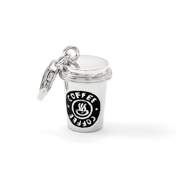 Sterling Silver 3-D Enameled To Go Coffee Cup with Lobster Clasp Charm