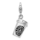 Sterling Silver 3-D Enameled To Go Coffee Cup with Lobster Clasp Charm