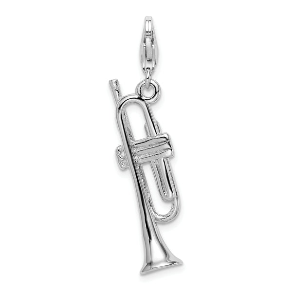 Sterling Silver Polished Trombone W/Lobster Claw Clasp Clasp Charm Charms
