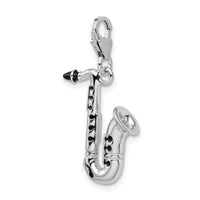 Amore LaVita Sterling Silver 3-D Enameled Saxophone with Lobster Clasp Charm
