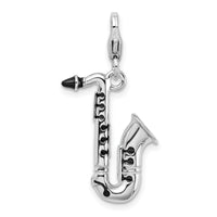 Amore LaVita Sterling Silver 3-D Enameled Saxophone with Lobster Clasp Charm