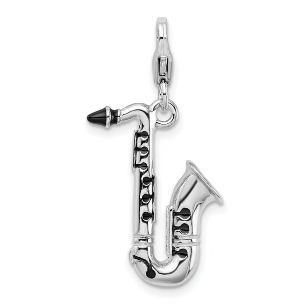 Amore LaVita Sterling Silver 3-D Enameled Saxophone with Lobster Clasp Charm