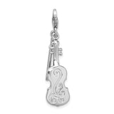 925 Sterling Silver 3-D Violin and Antiqued Bow with Lobster Clasp Charm