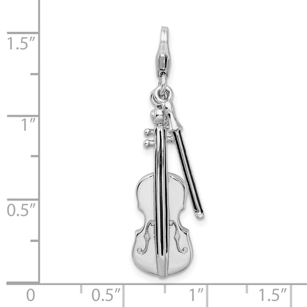 925 Sterling Silver 3-D Violin and Antiqued Bow with Lobster Clasp Charm