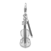 925 Sterling Silver 3-D Violin and Antiqued Bow with Lobster Clasp Charm