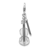 925 Sterling Silver 3-D Violin and Antiqued Bow with Lobster Clasp Charm