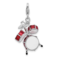 Amore LaVita Sterling Silver 3-D Enameled Drum Set with Lobster Clasp Charm