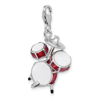 Amore LaVita Sterling Silver 3-D Enameled Drum Set with Lobster Clasp Charm