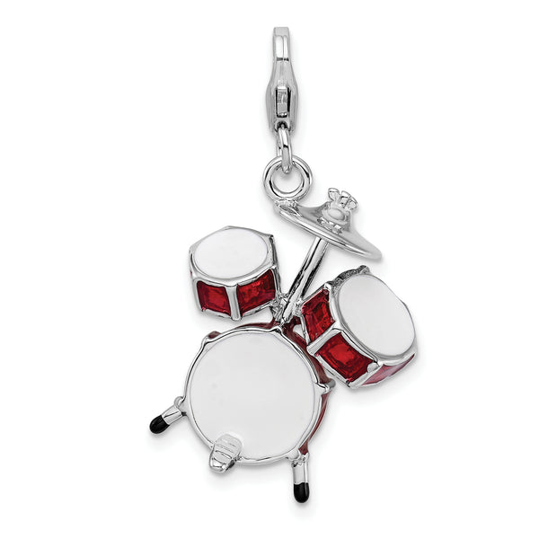 Amore LaVita Sterling Silver 3-D Enameled Drum Set with Lobster Clasp Charm
