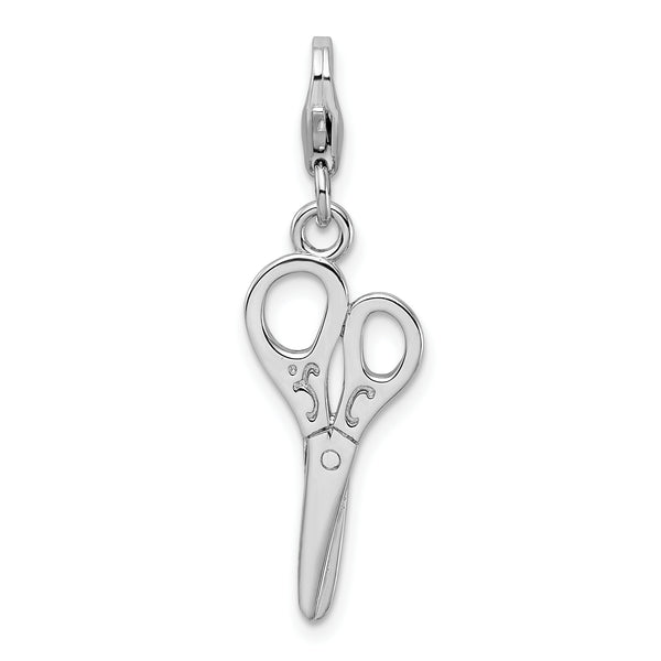 Sterling Silver Polished Scissors W/Lobster Claw Clasp Clasp Charm Charms