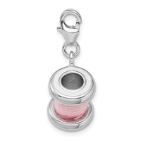 Goldia Sterling Silver 3-d Enameled Pink Spoll of Thread W/Lobster Claw Clasp Charm
