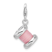 Goldia Sterling Silver 3-d Enameled Pink Spoll of Thread W/Lobster Claw Clasp Charm
