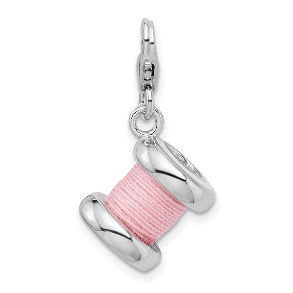 Goldia Sterling Silver 3-d Enameled Pink Spoll of Thread W/Lobster Claw Clasp Charm
