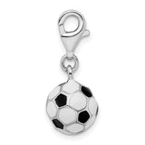 Amore LaVita Sterling Silver 3-D Enameled Small Soccer Ball with Lobster Clasp Charm