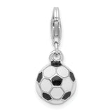 Amore LaVita Sterling Silver 3-D Enameled Small Soccer Ball with Lobster Clasp Charm