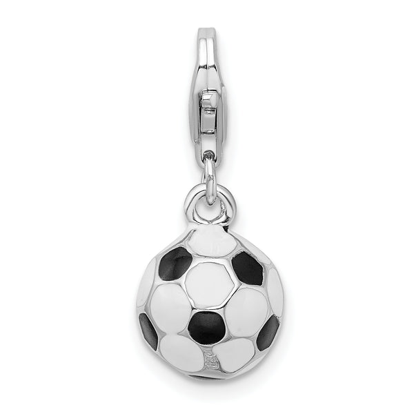 Amore LaVita Sterling Silver 3-D Enameled Small Soccer Ball with Lobster Clasp Charm