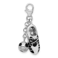 Sterling Silver 3-D Enameled Soccer Shoe & Ball W/Lobster Claw Clasp Clasp Charm Charms