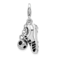 Sterling Silver 3-D Enameled Soccer Shoe & Ball W/Lobster Claw Clasp Clasp Charm Charms