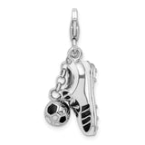 Sterling Silver 3-D Enameled Soccer Shoe & Ball W/Lobster Claw Clasp Clasp Charm Charms