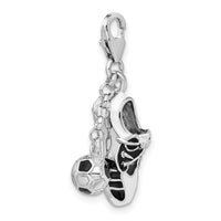 Sterling Silver 3-D Enameled Soccer Shoe & Ball W/Lobster Claw Clasp Clasp Charm Charms