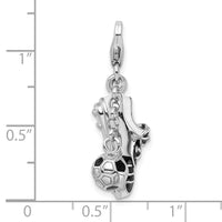 Sterling Silver 3-D Enameled Soccer Shoe & Ball W/Lobster Claw Clasp Clasp Charm Charms