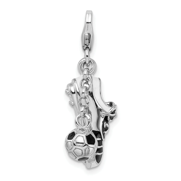 Sterling Silver 3-D Enameled Soccer Shoe & Ball W/Lobster Claw Clasp Clasp Charm Charms