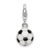 Amore LaVita Sterling Silver 3-D Enamel Soccer Ball with Lobster Clasp Charm