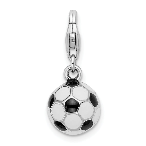 Amore LaVita Sterling Silver 3-D Enamel Soccer Ball with Lobster Clasp Charm