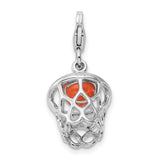 925 Sterling Silver 3-D Enameled Basketball in Net with Lobster Clasp Charm