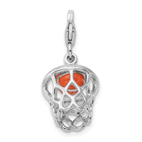 925 Sterling Silver 3-D Enameled Basketball in Net with Lobster Clasp Charm