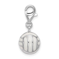 925 Sterling Silver 3-D Enameled Volleyball with Lobster Clasp Charm